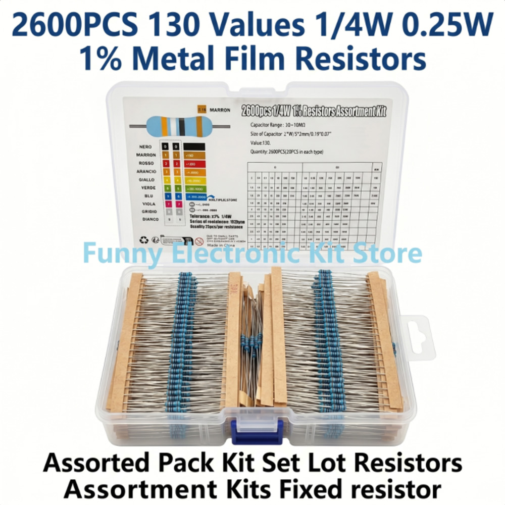 Resistor Kit 1 4W - 2600개 금속 필름 저항기 모듬 팩