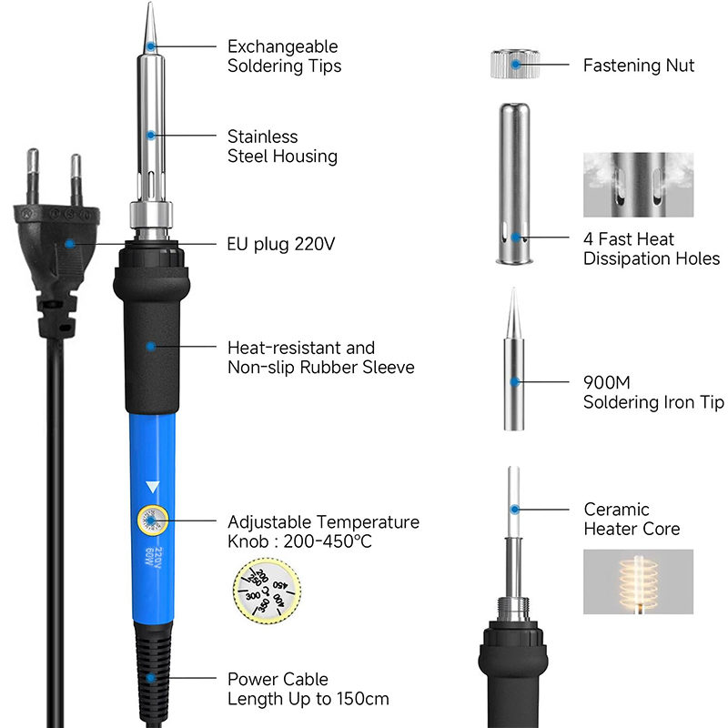 조절 가능한 온도 220V 60W 전기 납땜 인두 키트 - Diy Electronics Hobby 리뷰 및 가격