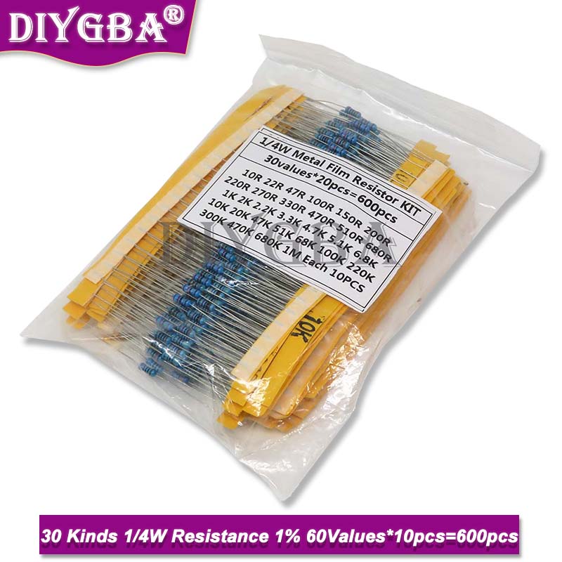 600개/대 30가지 1/4W 저항 1% 금속 필름 저 - Resistor Kit 1 4W 리뷰 및 가격