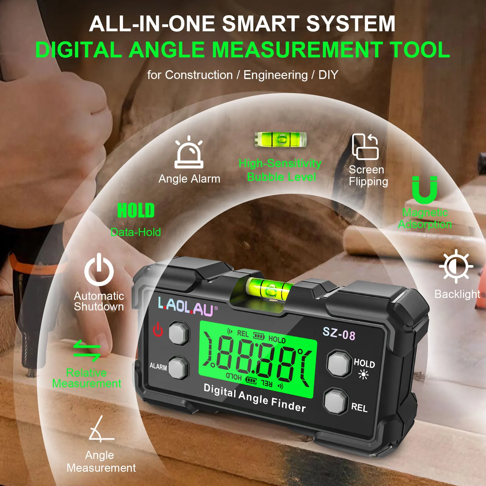 디지털 각도계, 수평계 기능 포함, 자석식 전자 각도기 - Diy Electronics Tools 리뷰 및 가격
