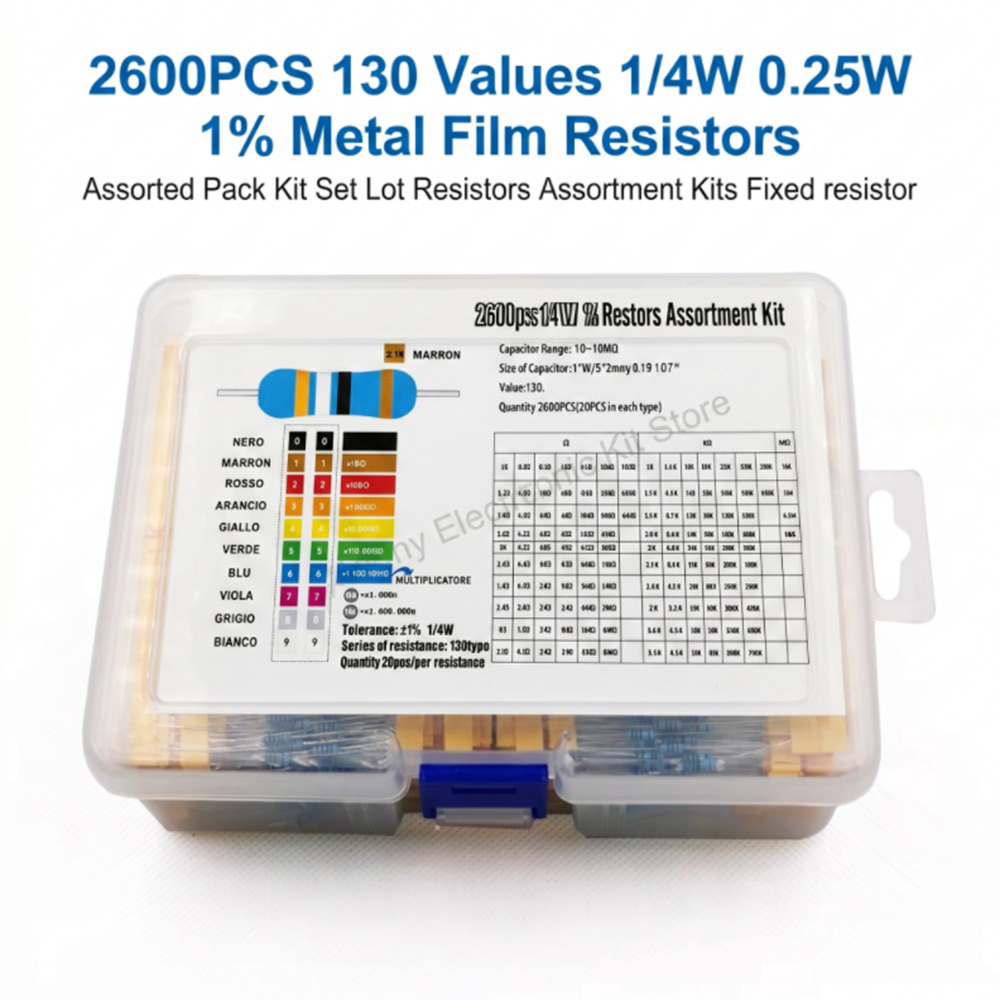 2600개 금속 필름 저항기 모듬 팩 130가지 값 1 - Resistor Kit 1 4W 리뷰 및 가격