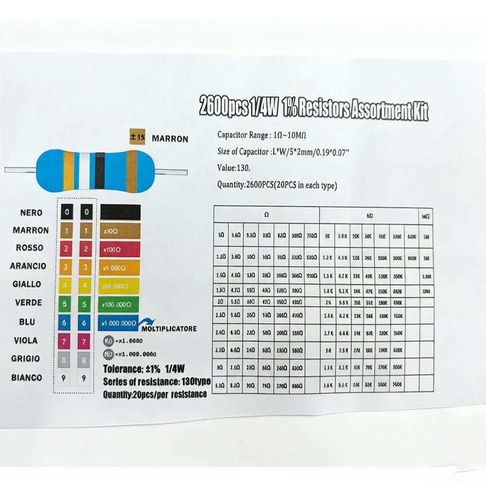 2600개 금속 필름 저항기 모듬 팩 130가지 값 1 - Resistor Kit 1 4W 리뷰 및 가격