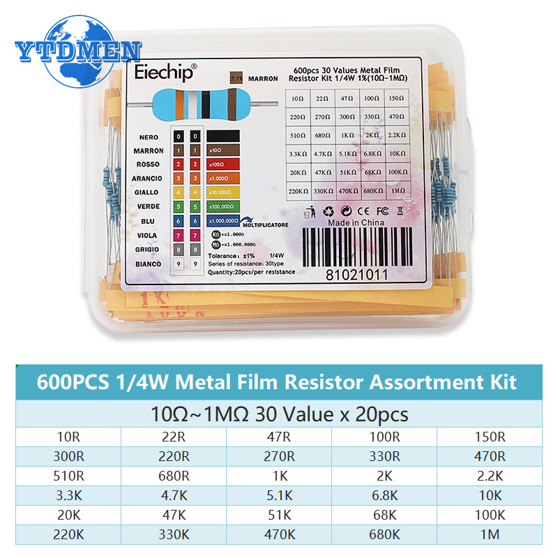 300-600PCS 1/4W 금속 필름 저항기 키트 1 - Resistor Kit 1 4W 리뷰 및 가격