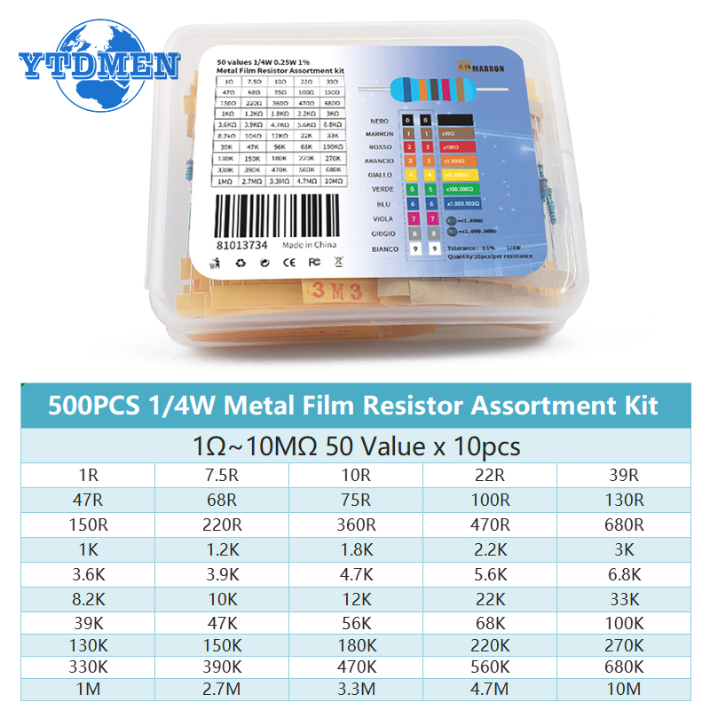 300-600PCS 1/4W 금속 필름 저항기 키트 1 - Resistor Kit 1 4W 리뷰 및 가격